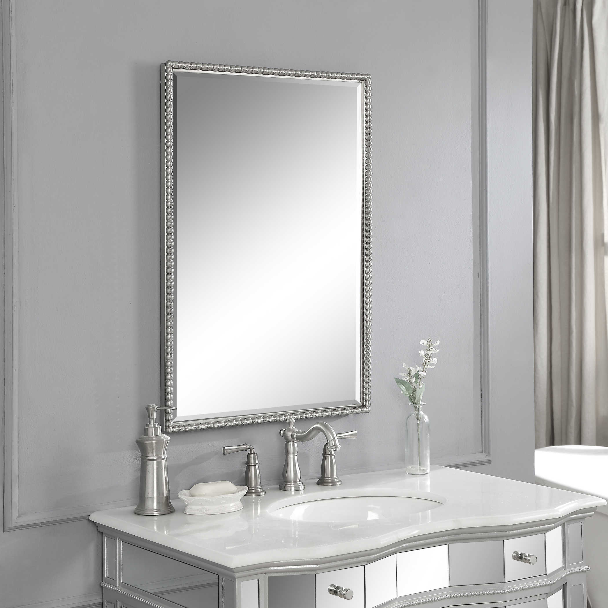 Sherise Vanity Mirror, Nickel. Vanity зеркало. Никелевое зеркало. Зеркало Amer 1000*700.